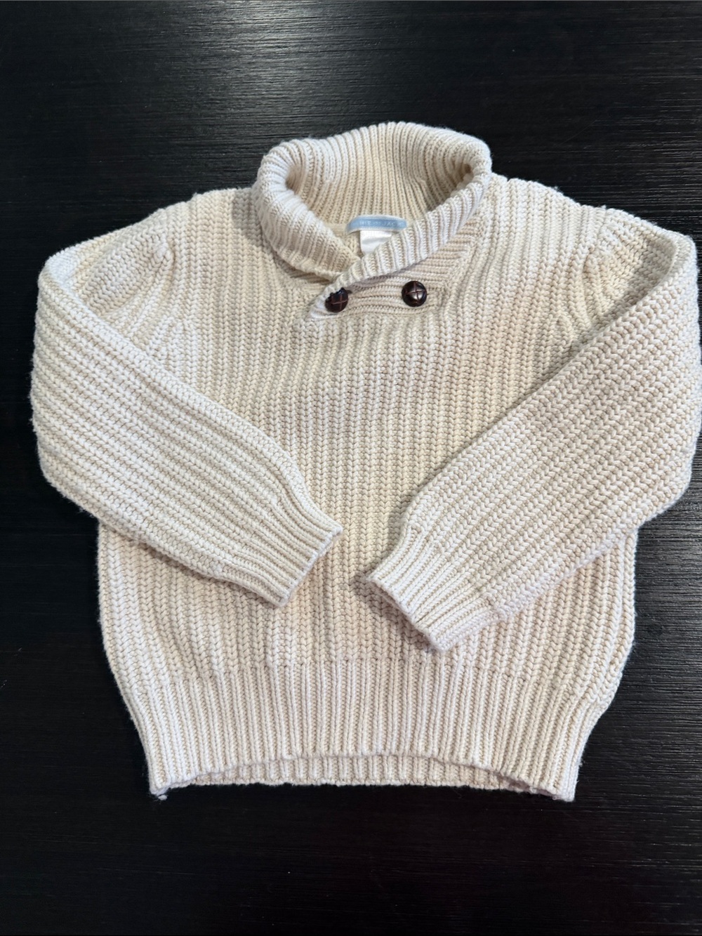 Janie and Jack Cream Shawl-Collar Button-Accent Knit Sweater